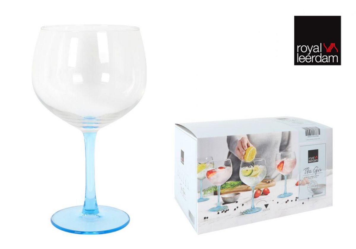 Royal Leerdam clear gin glass with blue stem and base, 650ml set of three