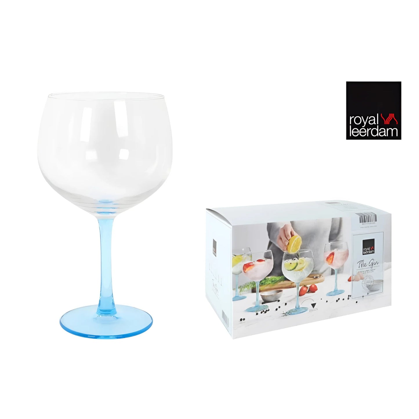 Royal Leerdam clear gin glass with blue stem and base, 650ml set of three