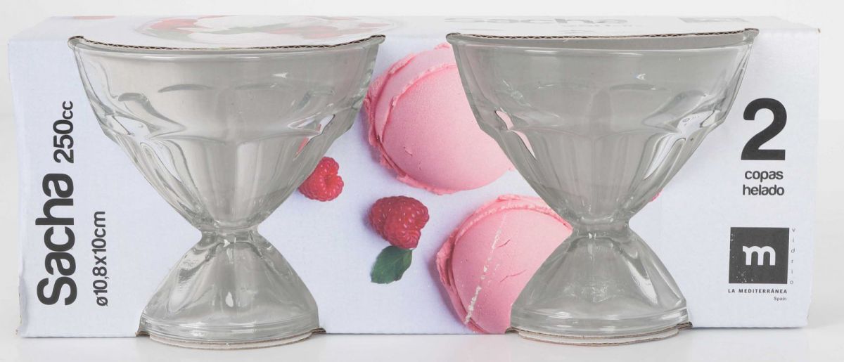 Set of two clear glass ice cream cups with ribbed design from Sacha Glass Sundae Mugs