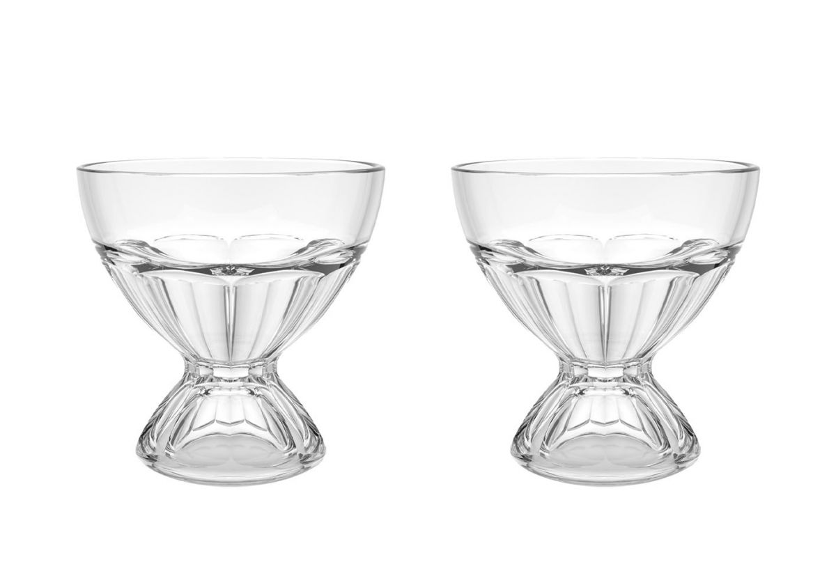 Clear glass dessert bowls with ribbed details and flared bases for Sacha Glass Ice Cream Sundae Mugs
