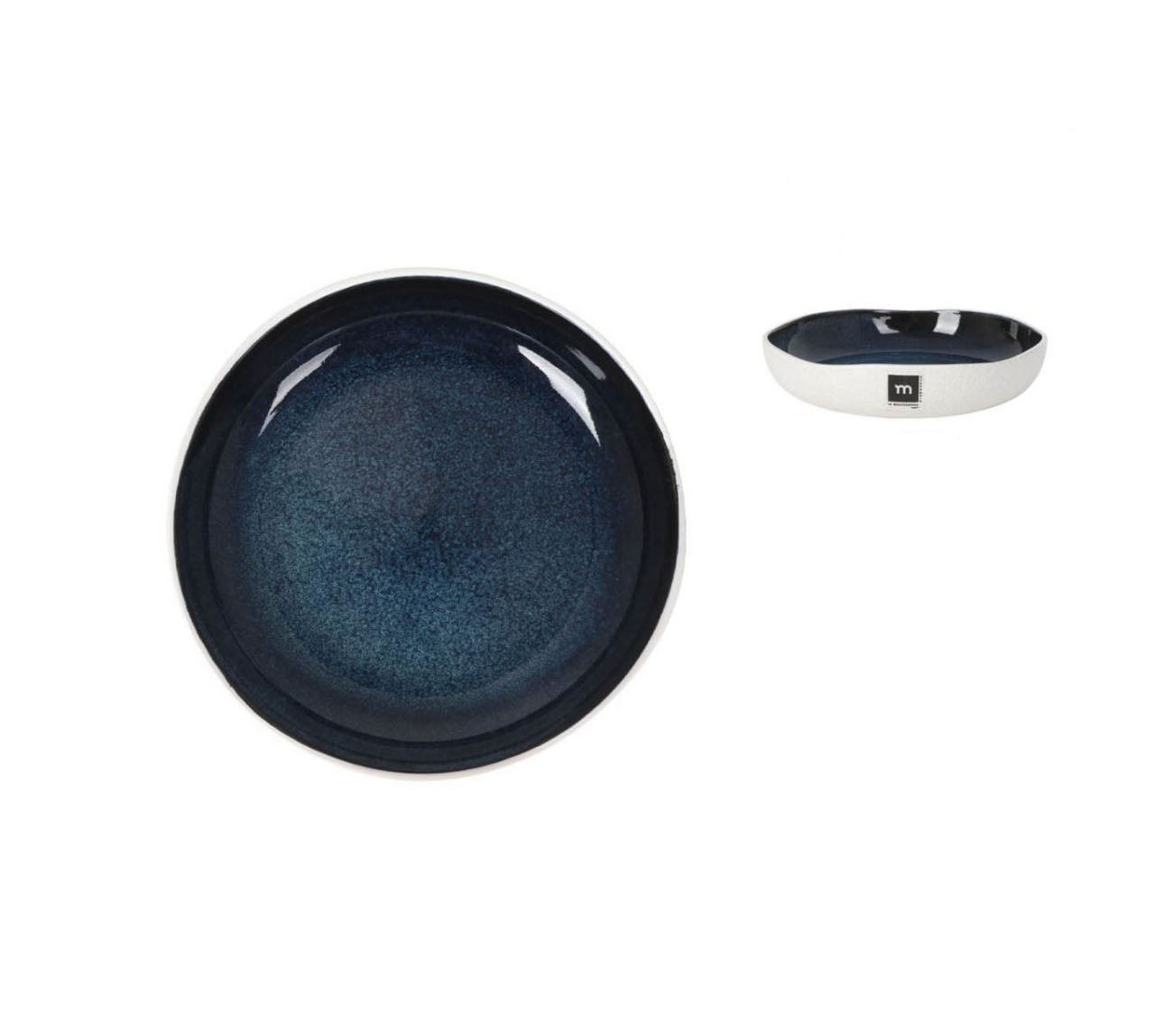 Glossy blue Savina stoneware bowl, 20x4cm irregular shape