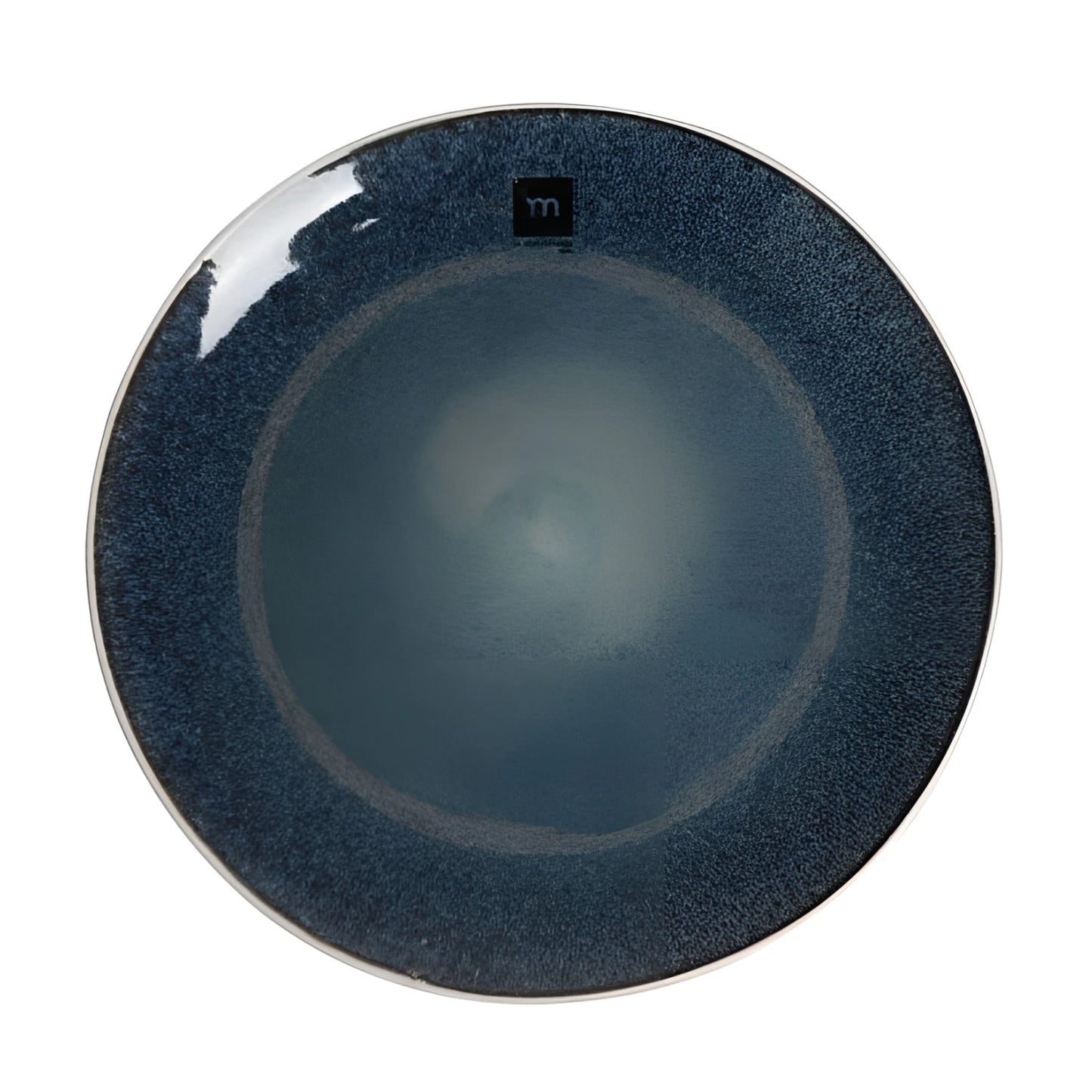 Blue speckled Savina 25.5cm irregular stoneware dinner plate with m logo