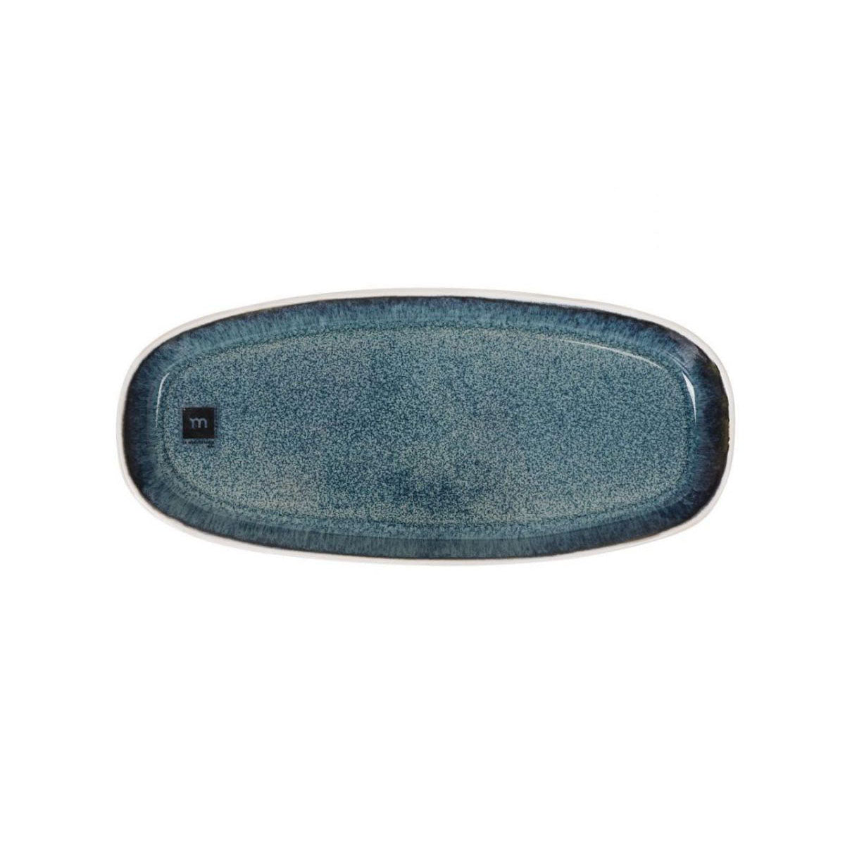 Blue speckled Savina oval dessert plate, 25.5x11.5cm, by Ryobi