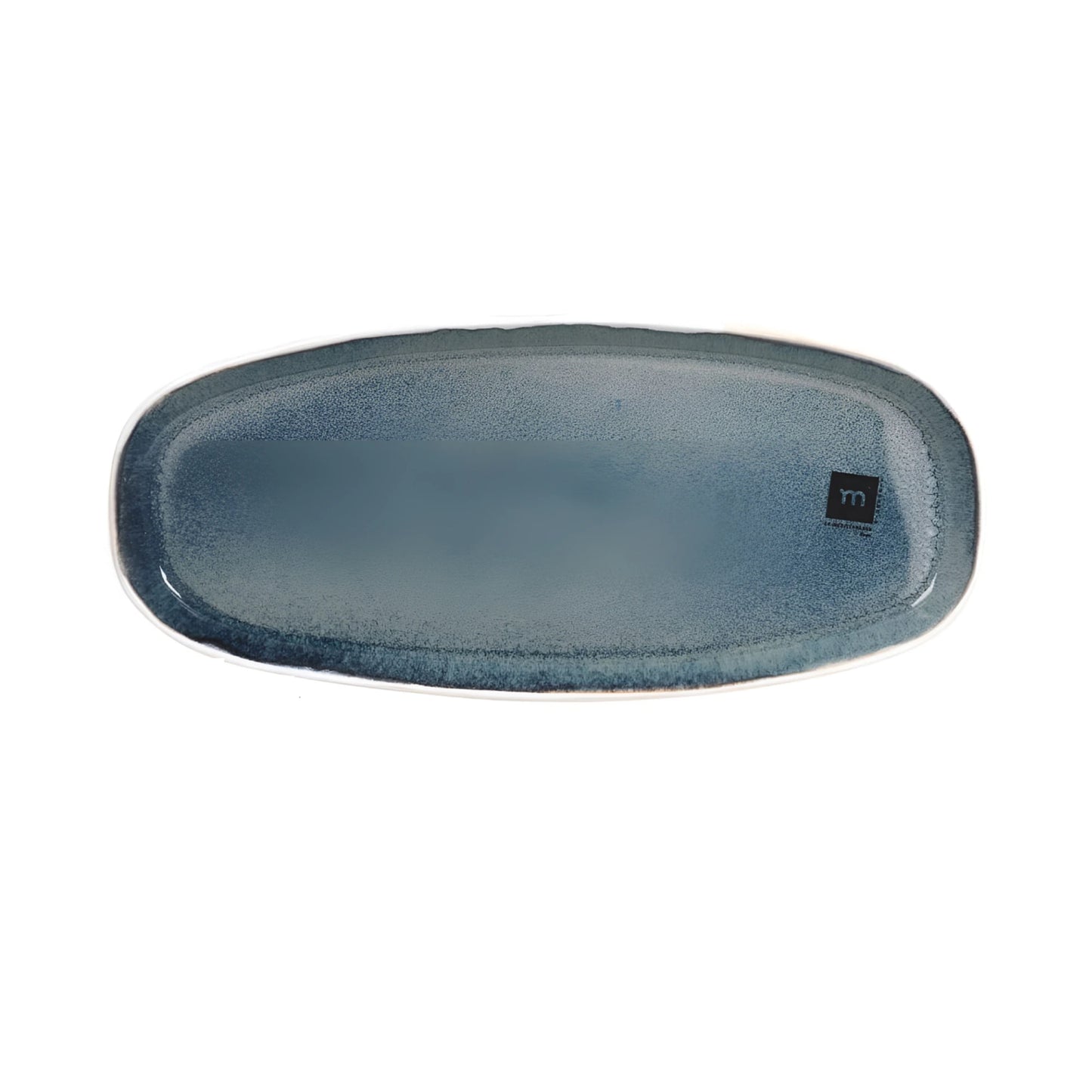 Savina Blue 33x14.8cm irregular dessert plate with m logo