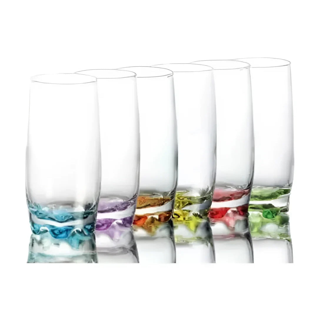 Set Of 6 Pcs Coloured Base Glasses Drinking Highball Style Glassware Juice Boxed Adora LAV