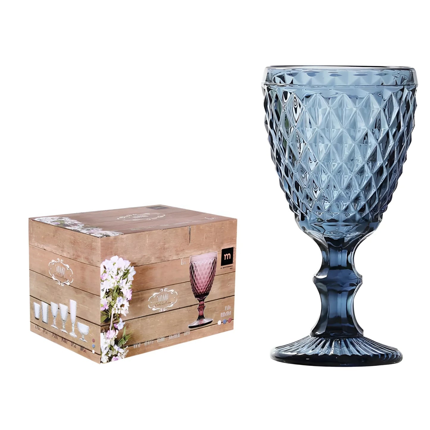 Sidari Blue red wine glasses 350ml diamond vintage