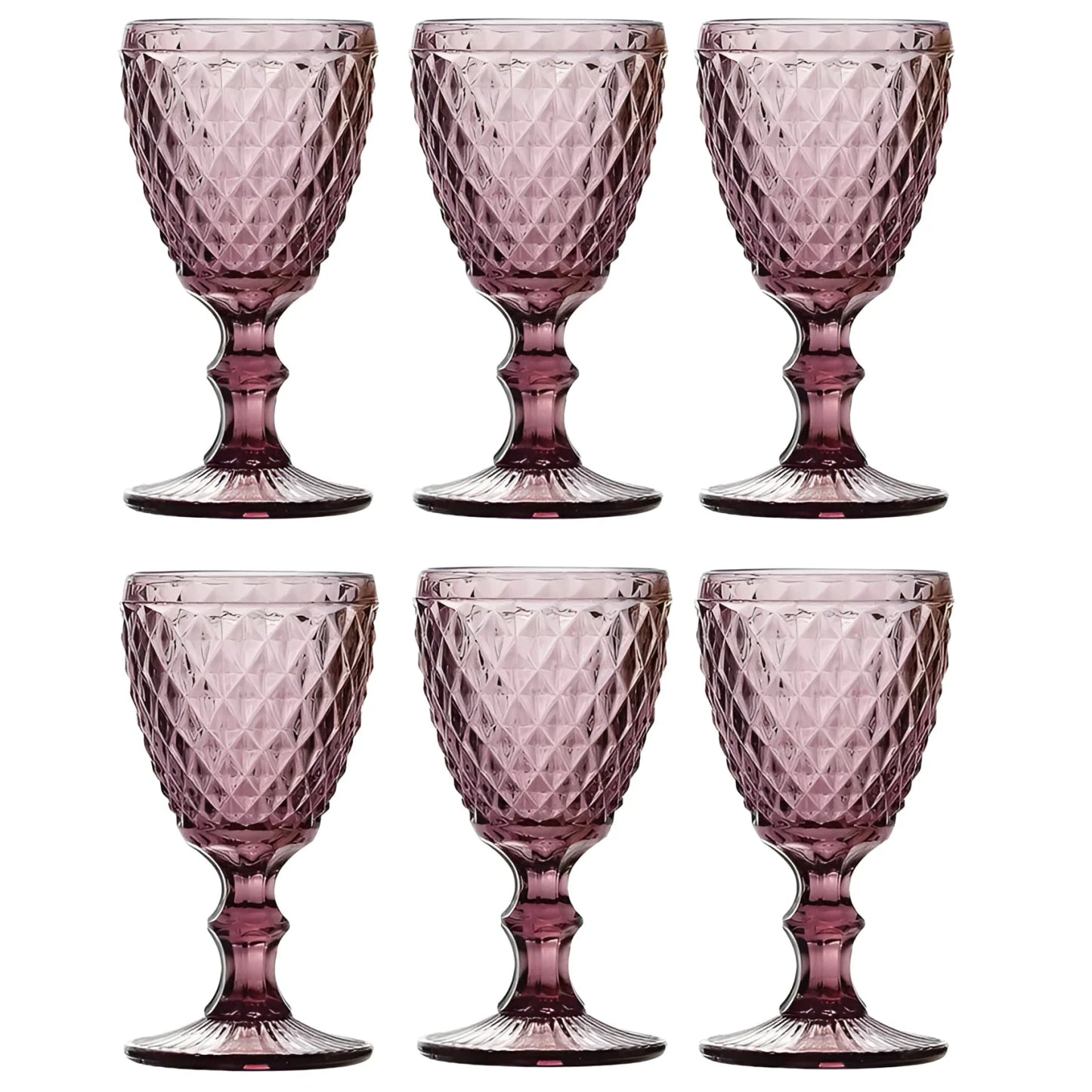 SIDARI PINK Vintage RED WINE GLASSES 350ml embossed drinking glasses stemware diamond design wedding restaurants
