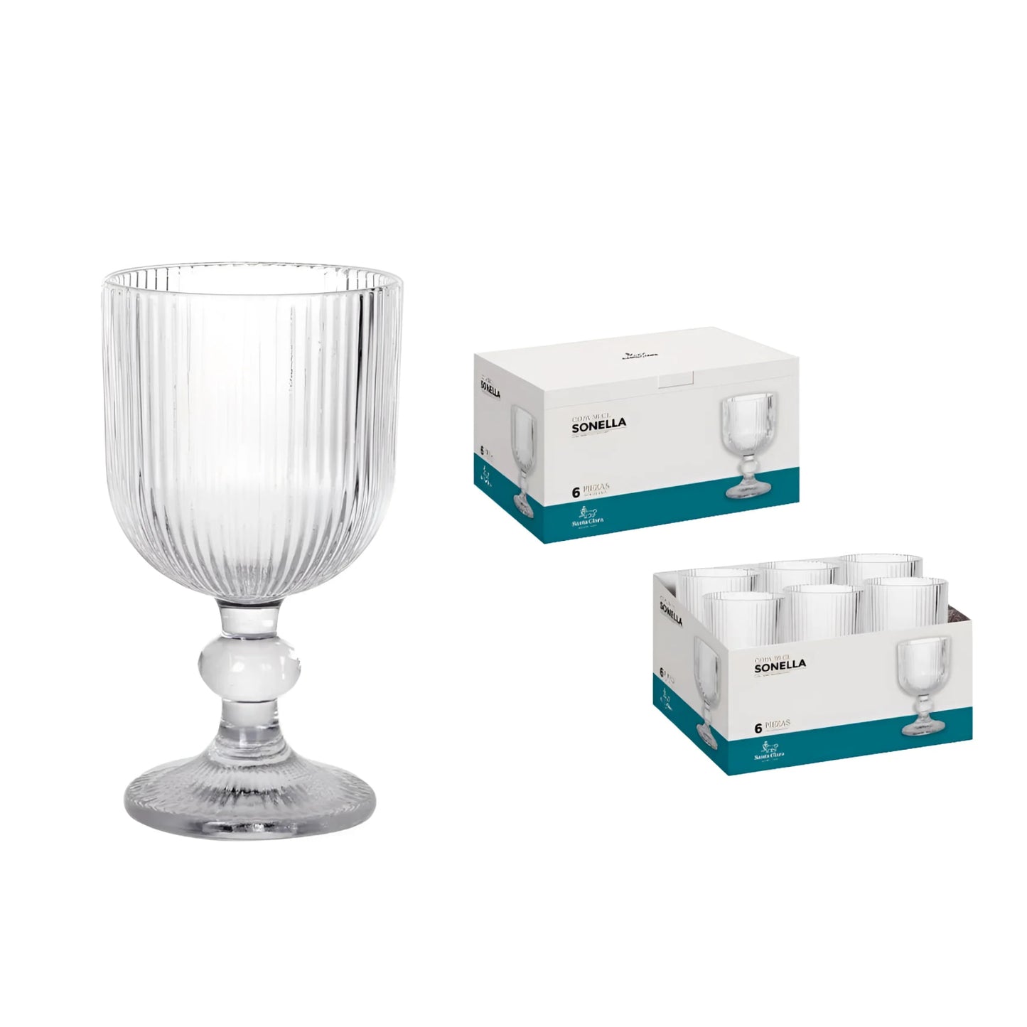 Sonella Clear Wine glasses 360ml embossed striped vintage glassware