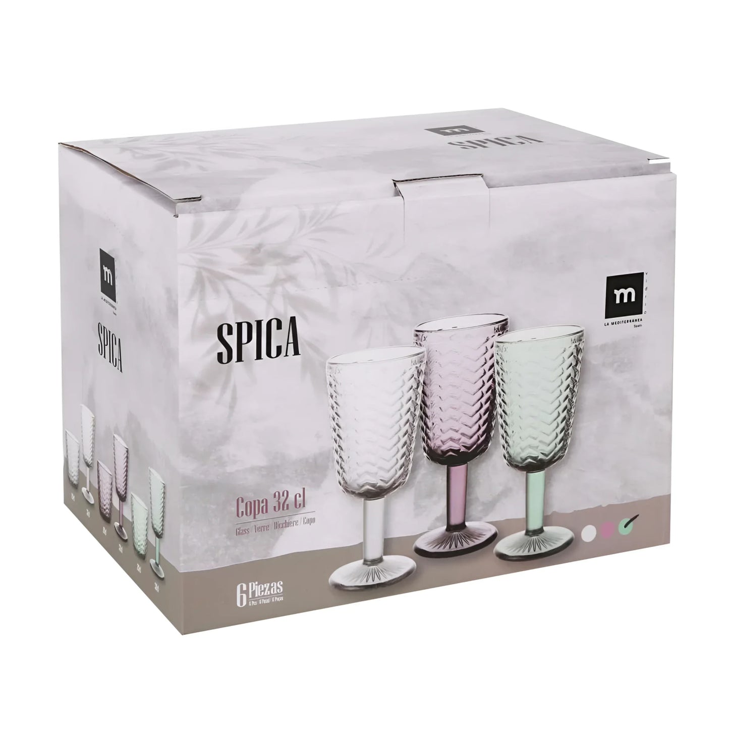 SPICA green Wine glasses 320ml embossed glassware vintage style