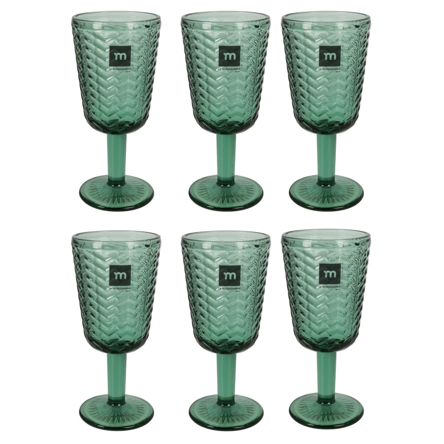 SPICA green Wine glasses 320ml embossed glassware vintage style