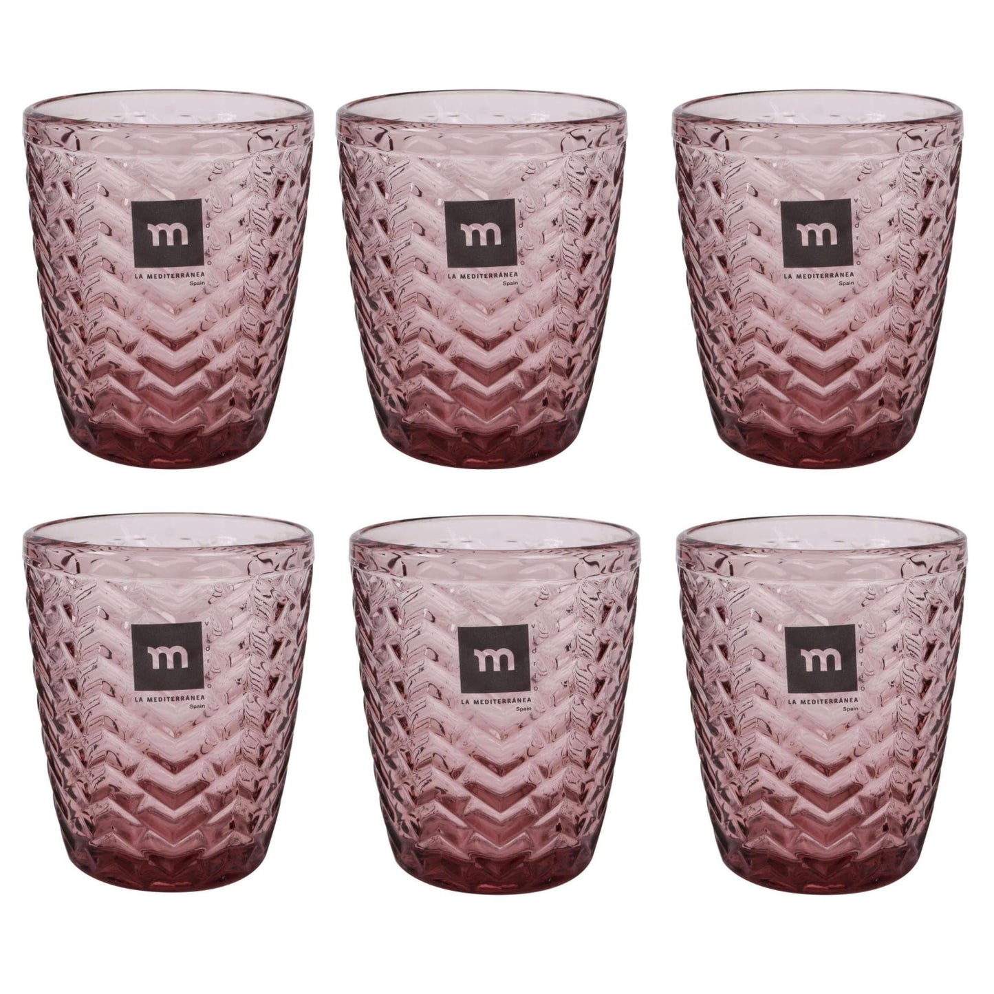 SPICA Plum pink drinking glasses tumblers 290ml embossed glassware vintage style