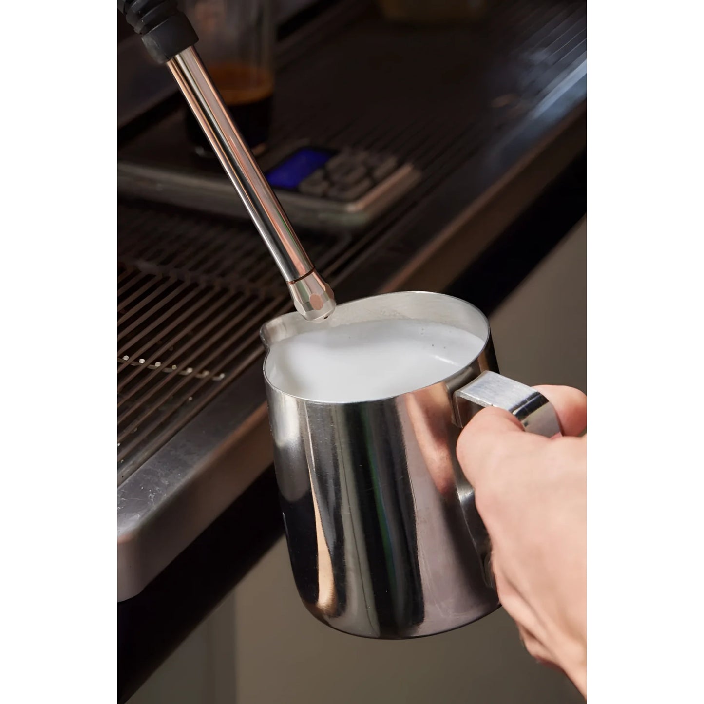 Stainless steel milk frothing pitcher with handle steaming milk for coffee drinks