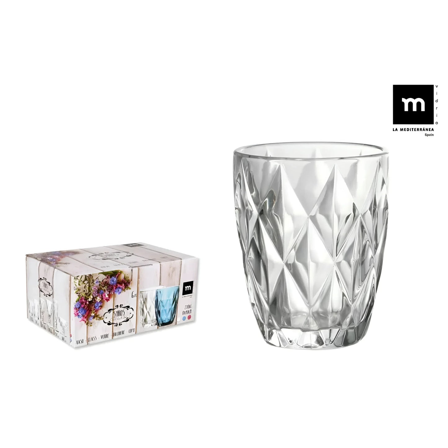 Syros Clear Tumblers 270ml vintage diamond drinking glasses