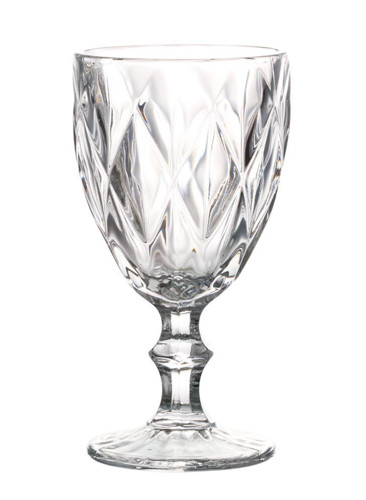 Syros clear vintage red wine glass with textured glass and decorative stem 350ml