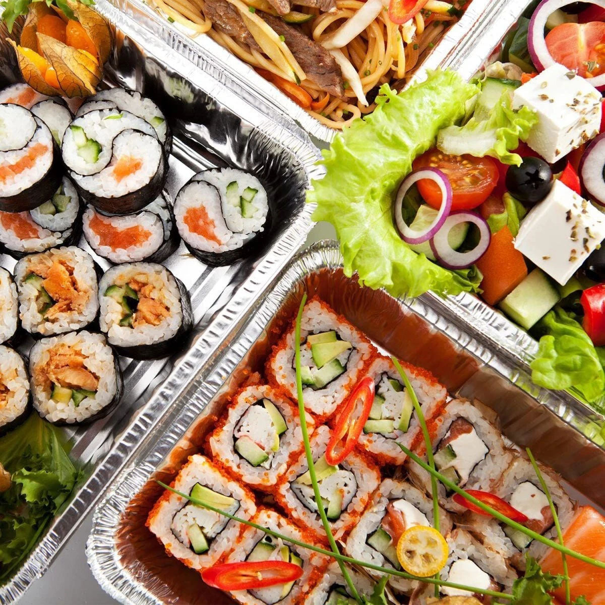 Assorted takeout food trays in aluminum containers 890ml pack of 2 units