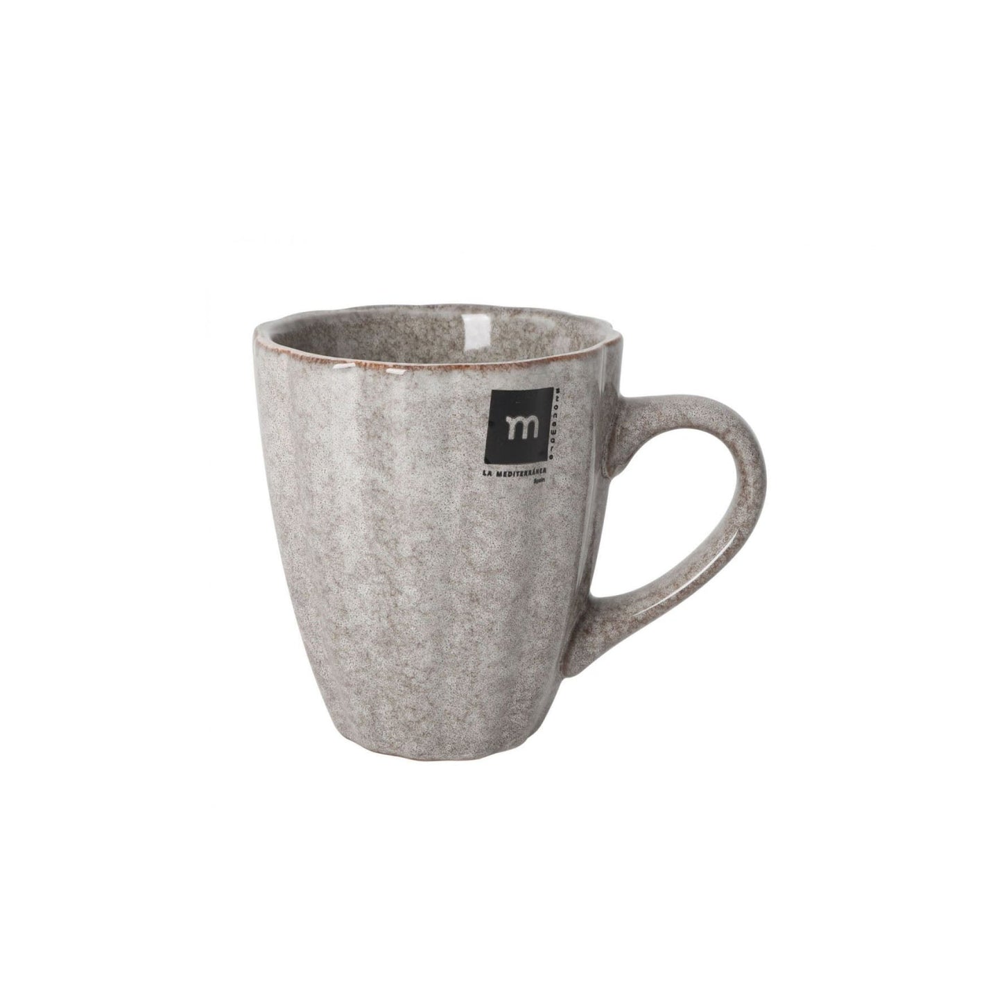 Speckled grey ceramic Talaier 375ml coffee tea mug with handle on white background