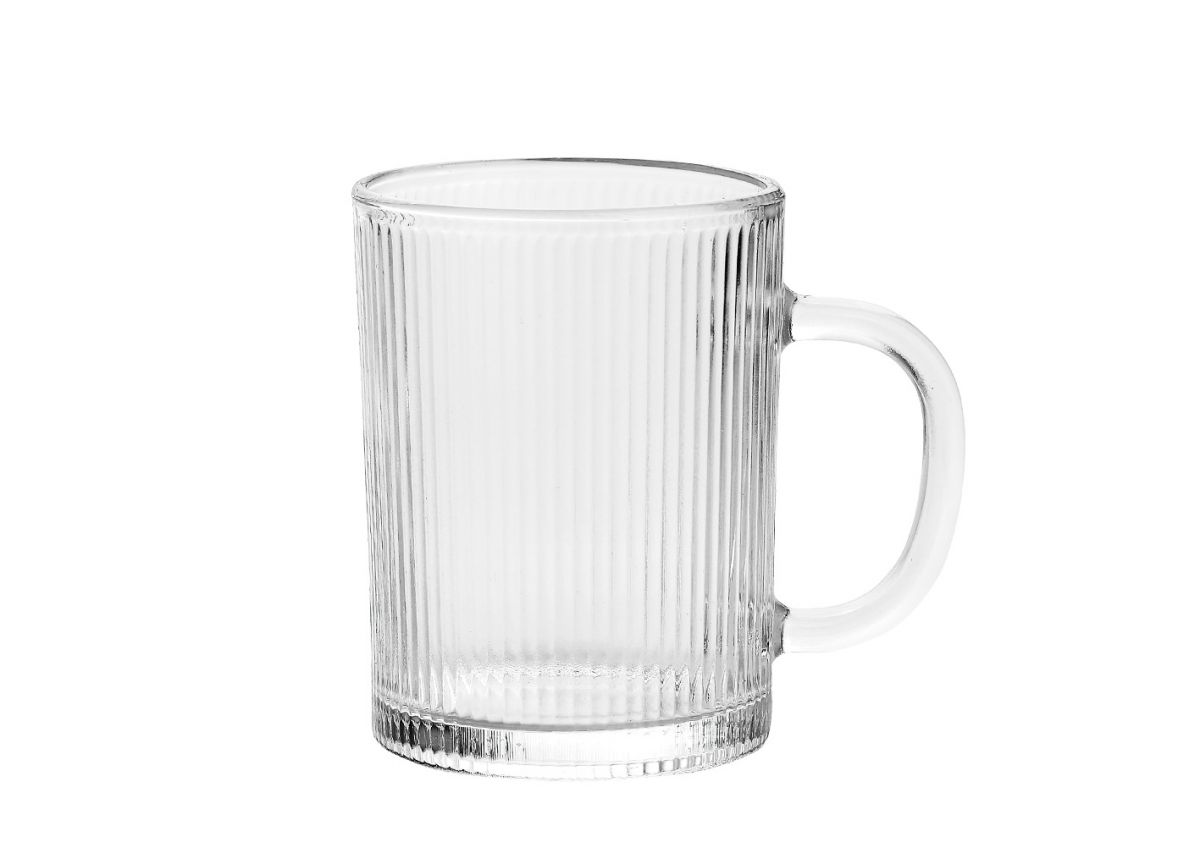 Clear glass mug with vertical ridges and handle for Tera Coffee Tea Mug 350ml