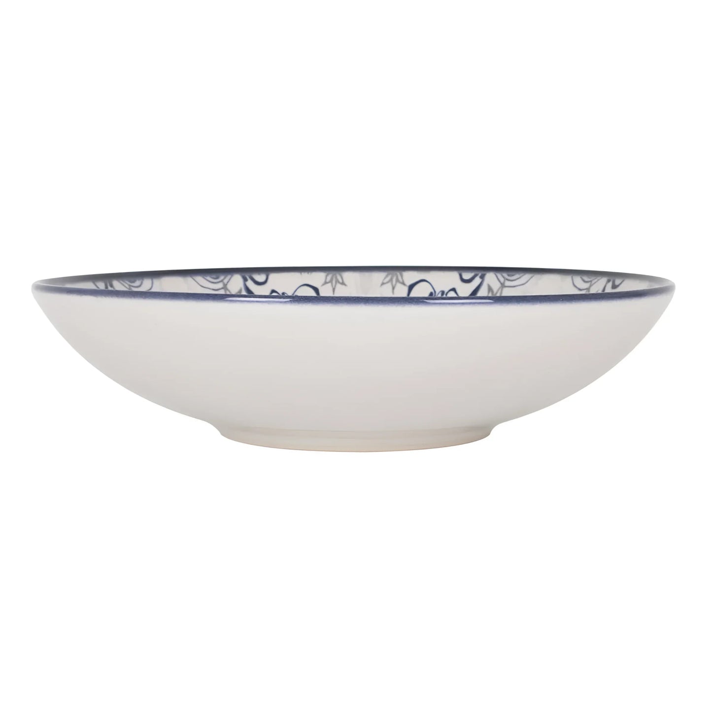 White ceramic bowl with blue rim and geometric interior pattern for Tesa 21cm bowls Stoneware
