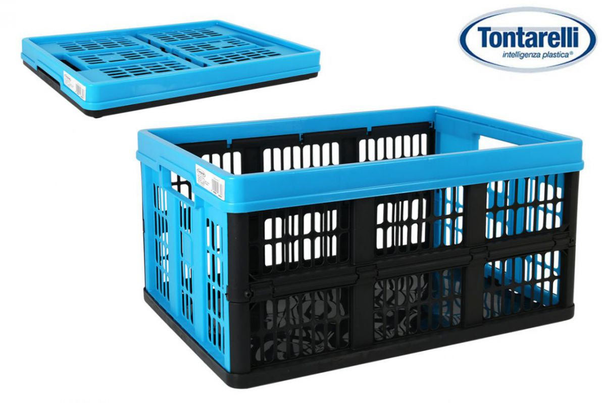 Tontarelli Folding Box 45L blue black grid crate 53x37x27cm