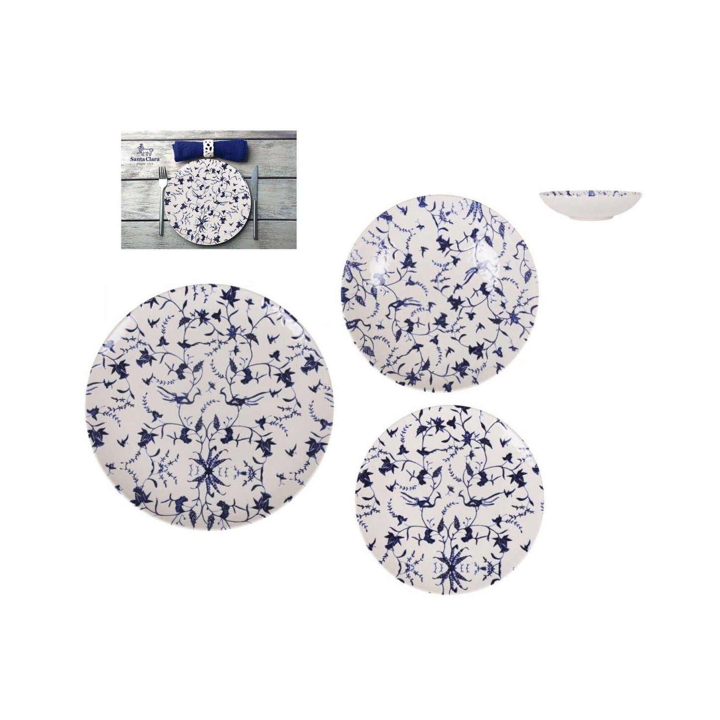 Tuile 6pcs Embossed Stoneware DINNER SET blue dinner plates set