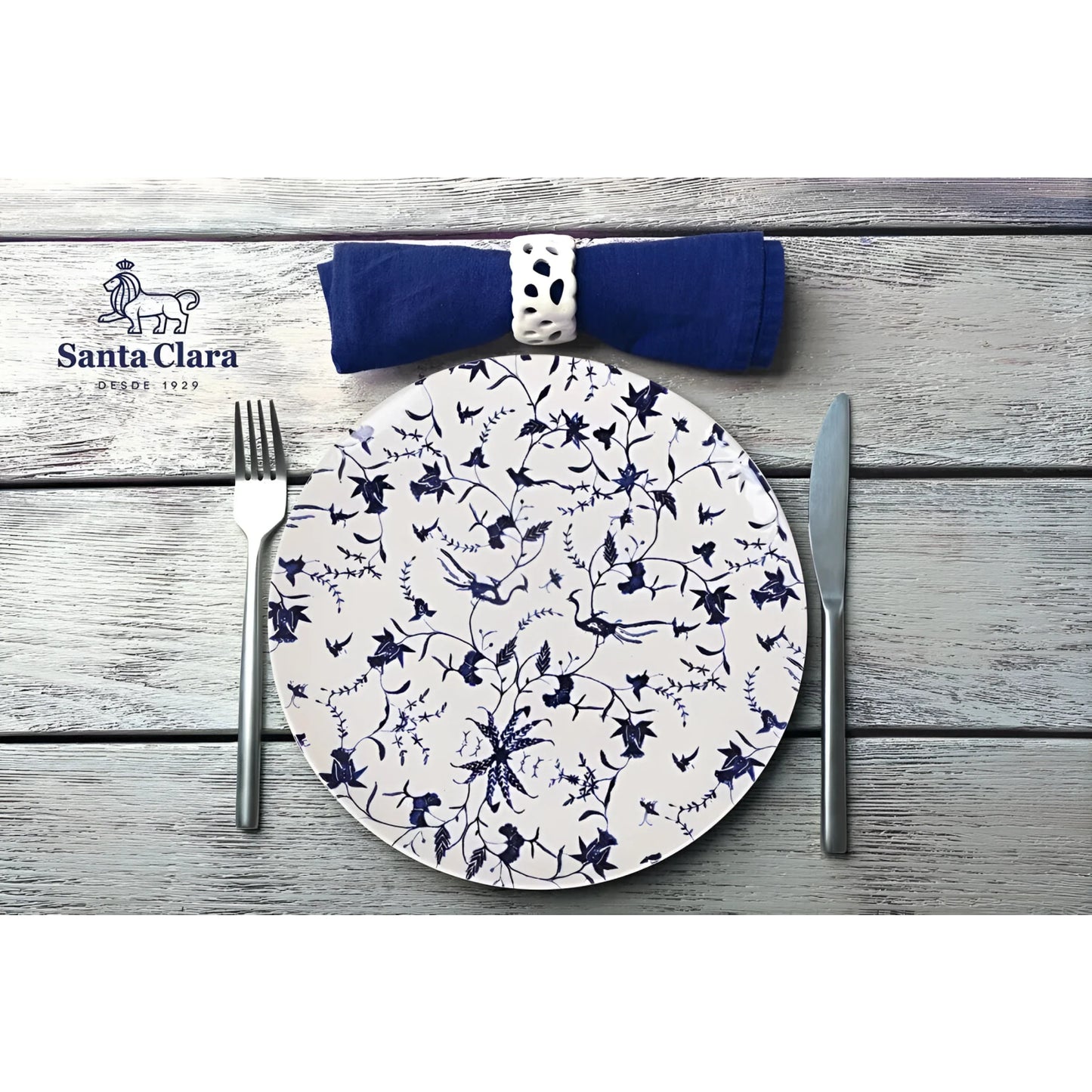 Tuile 6pcs Embossed Stoneware DINNER SET blue dinner plates set