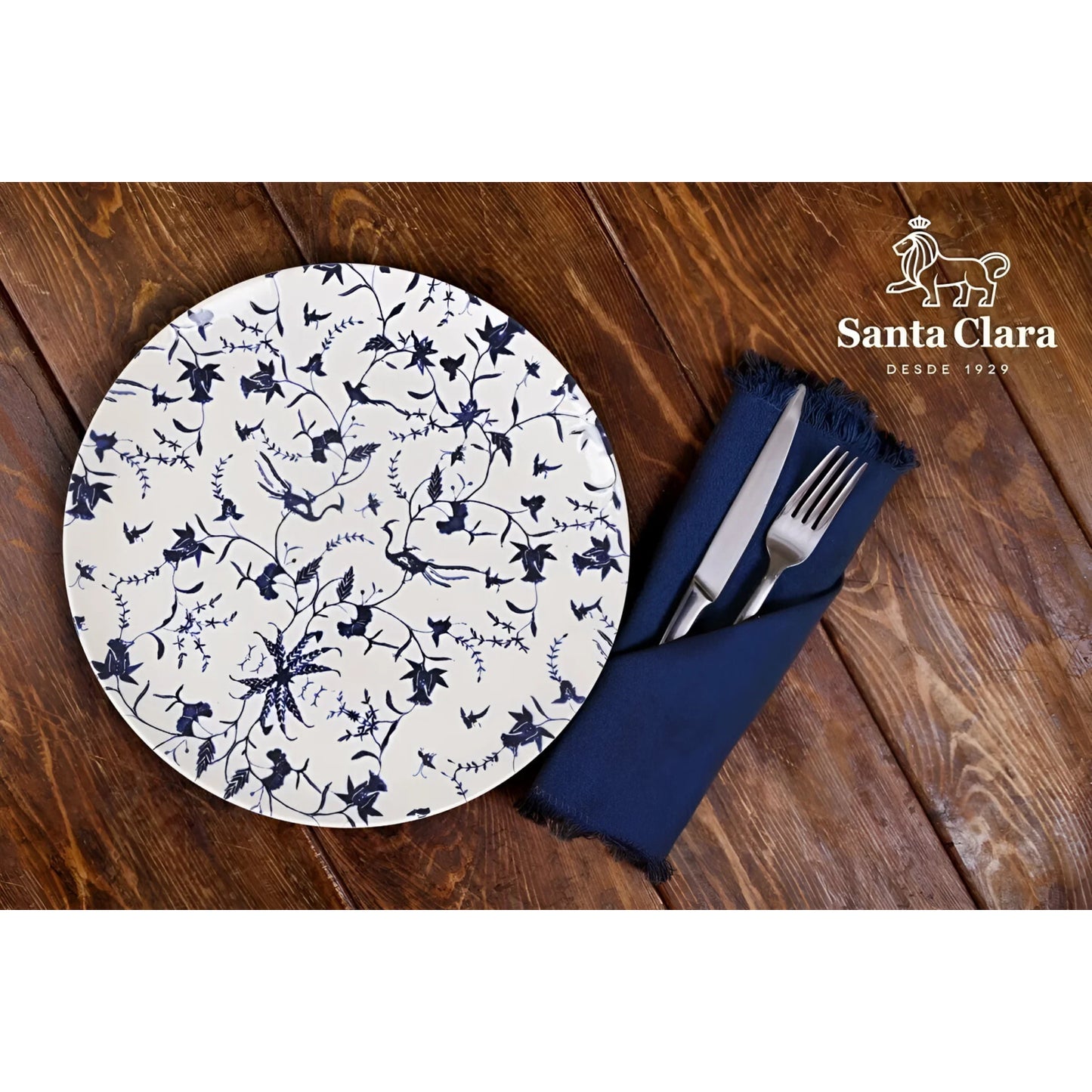 Tuile 6pcs Embossed Stoneware DINNER SET blue dinner plates set