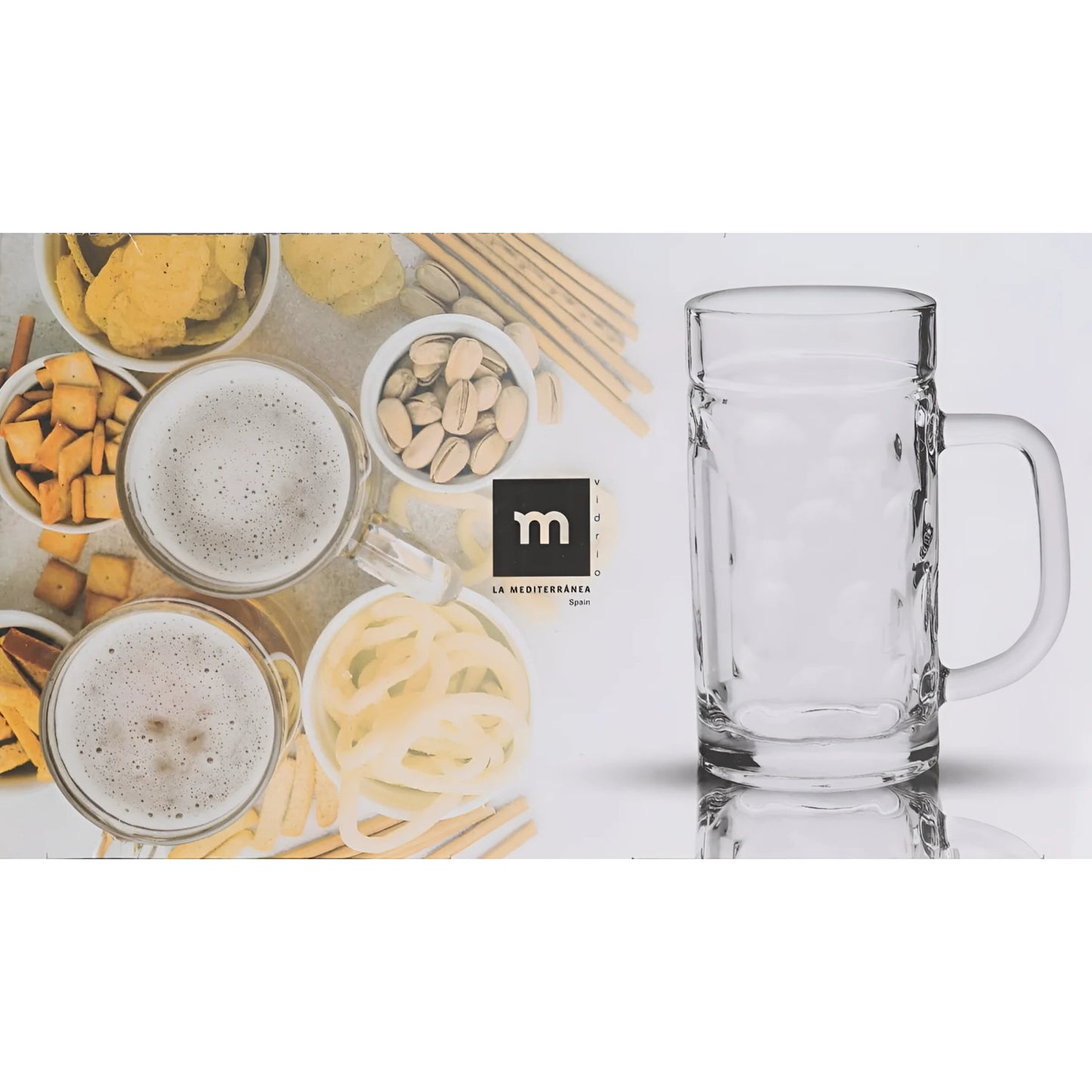 Clear glass Weser Pint Beer Tankard 570ml with handle and textured sides