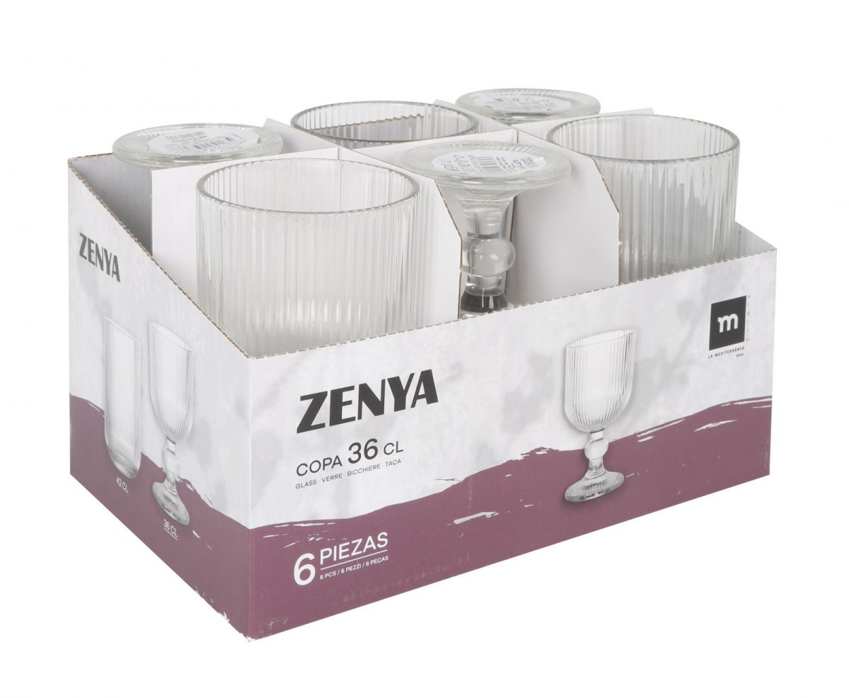 Set of Zenya Clear striped Wine glasses 360ml with ribbed texture in white purple box