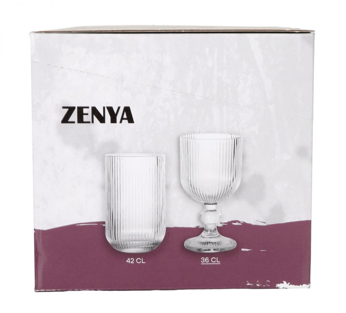 Boxed set of Zenya Clear striped 360ml glass tumblers with short and stemmed goblet