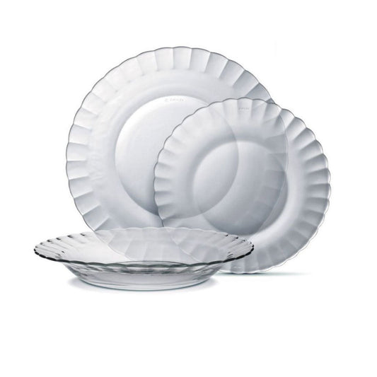 White ruffled dinnerware set from Duralex Picardie clear dinner plates collection