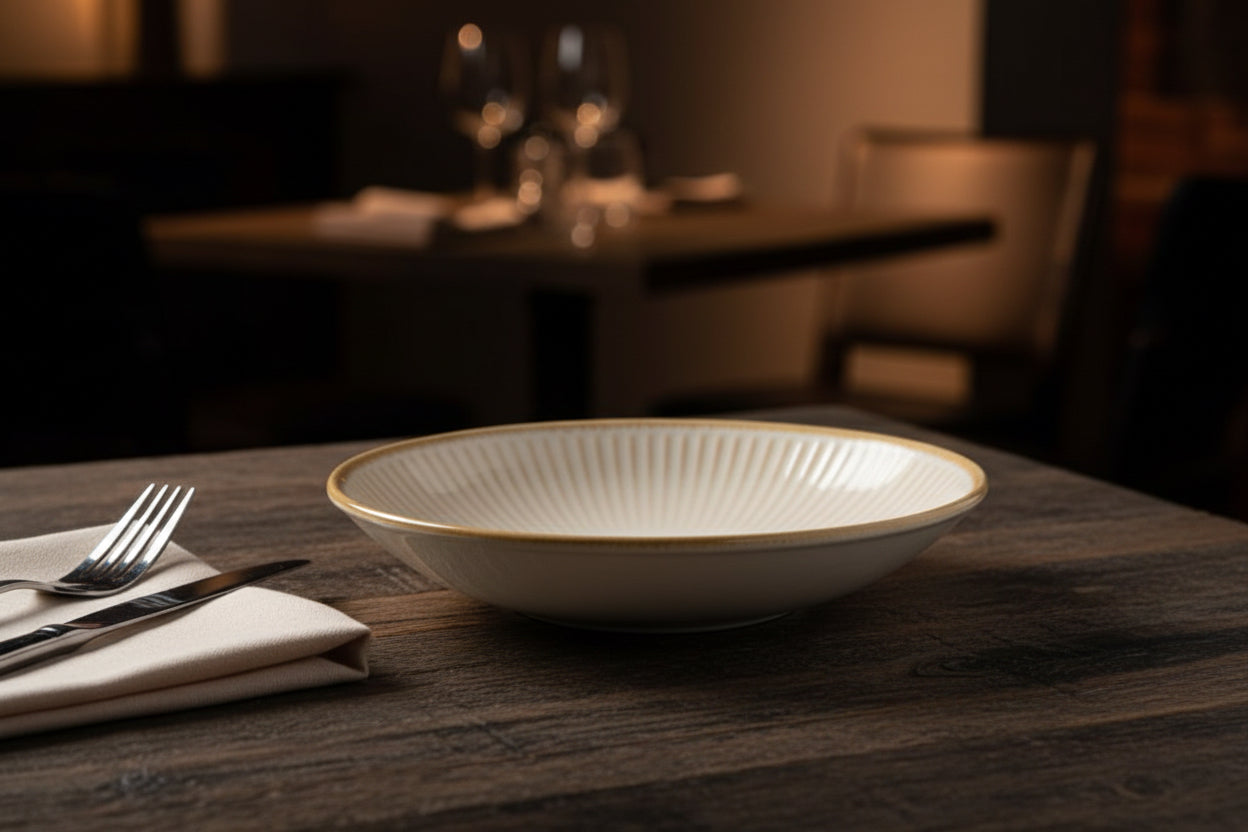 Milky Cream 22.6x4.6cm Pasta Bowl Stoneware