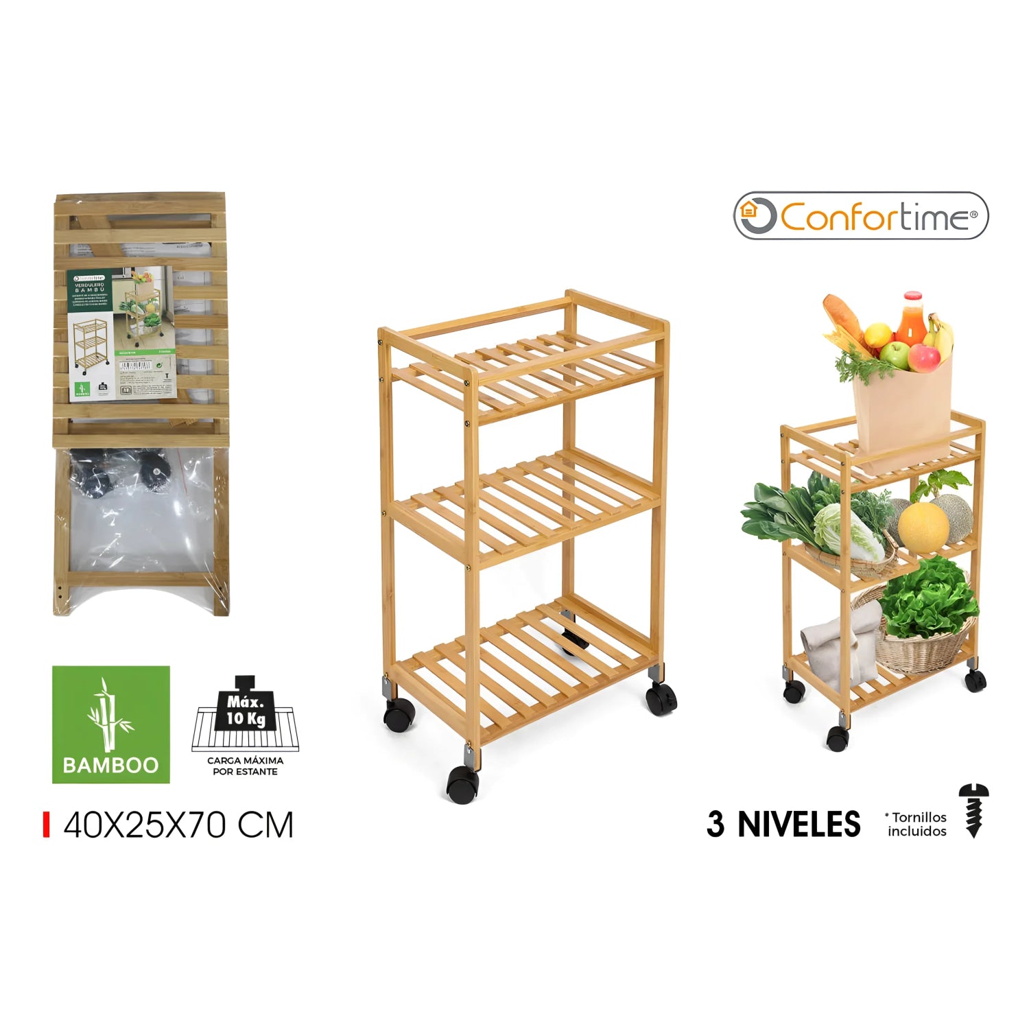 3 Tier Vegetable Shelf Freestanding Wooden Rack Organiser Kitchen unit