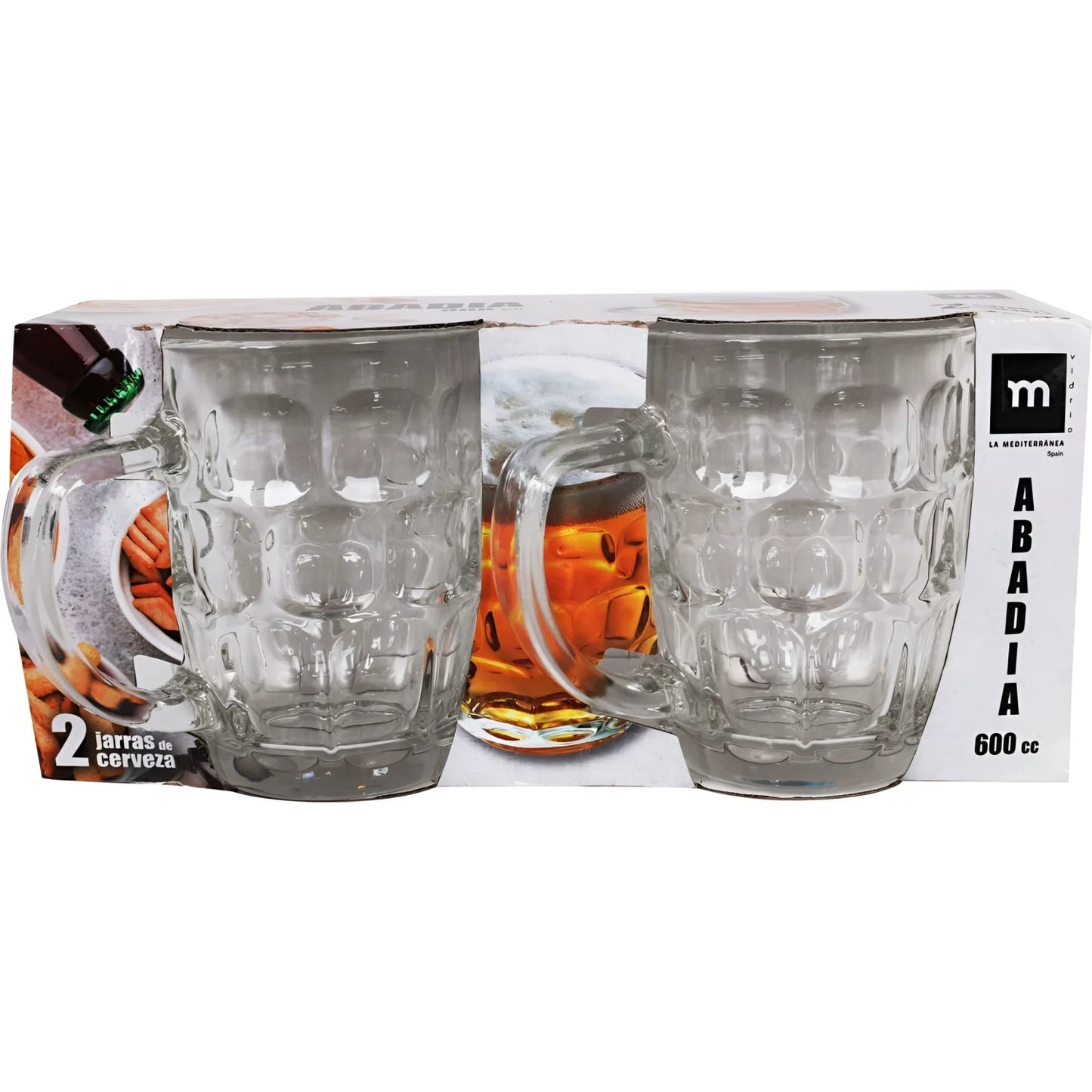 Clear glass beer mugs for the 600ml Pint Beer Tankard Abadia product display