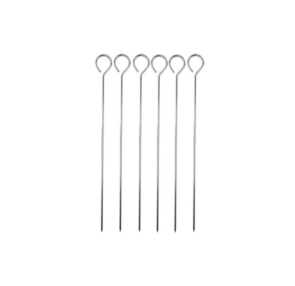Six stainless steel kebab skewers with looped handles for BBQ and grilling