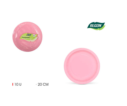 Algon Plates Disposable Biodegradable Pink paper party take away Pack of 10
