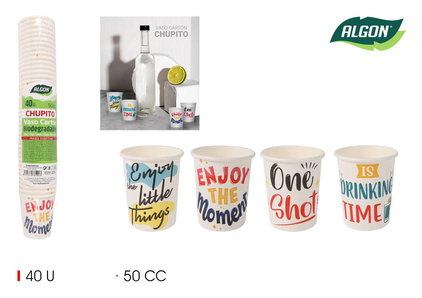 Algon 50ml disposable shot glasses party glasses Assort Messages Pack 40