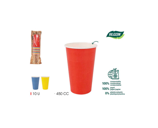 Algon cups Drinking glasses disposable party garden tableware Red Blue Yellow 450ml Pack of 10