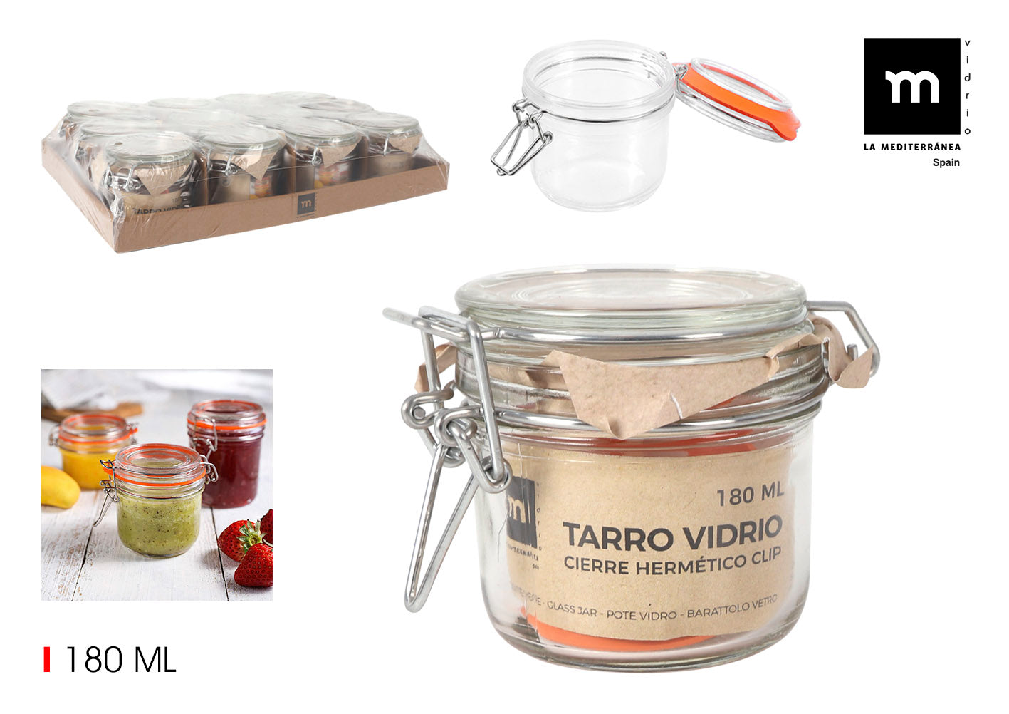 Clip Top Airtight Clear Glass Storage Spice Herb Jam Jars 180ml