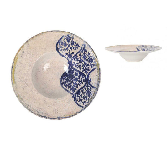 Ceramic bowl with blue floral design on a white background