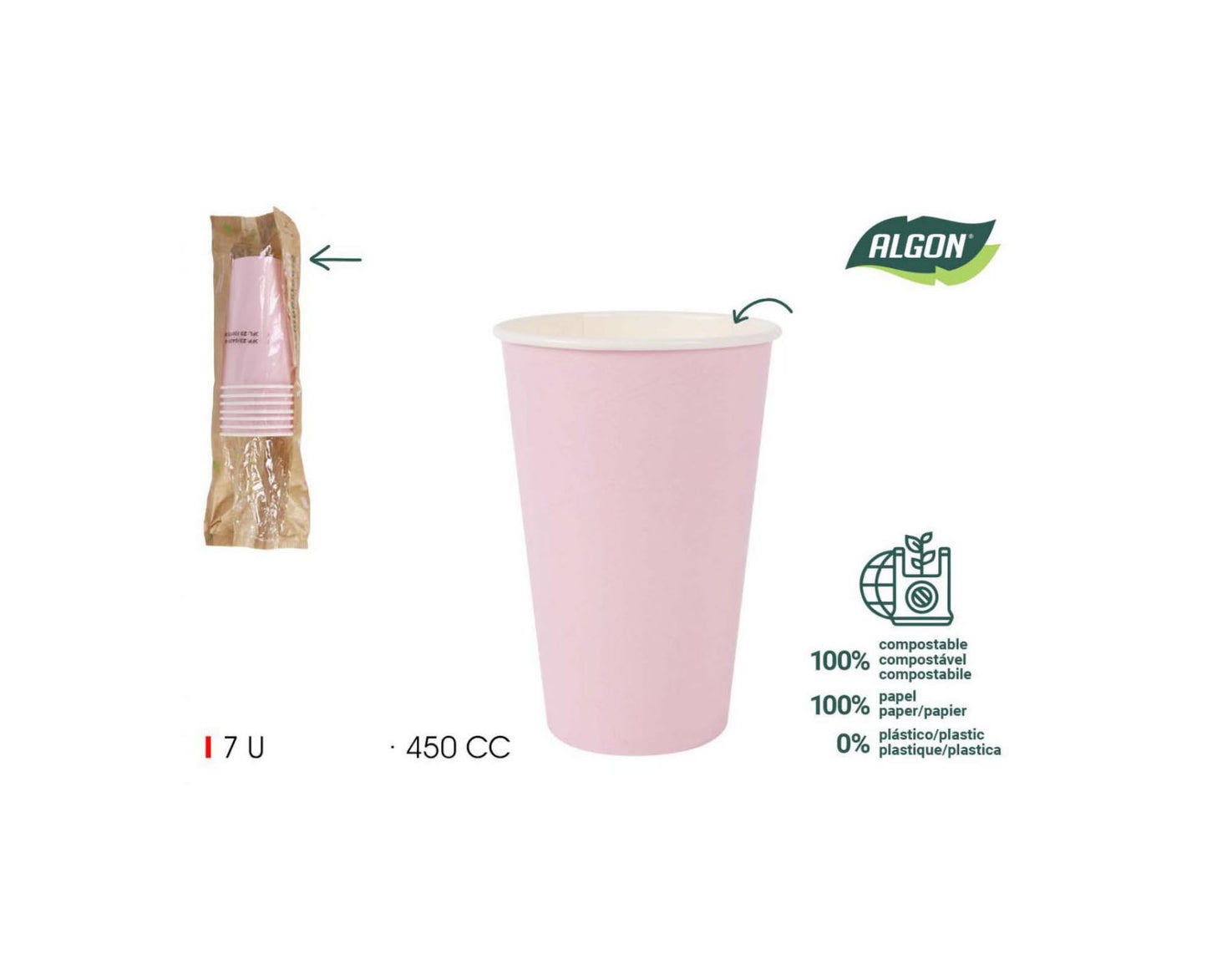 Algon cups Drinking glasses disposable party garden tableware Baby Pink 450ml Pack of 7