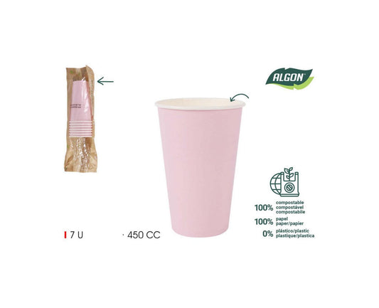Algon cups Drinking glasses disposable party garden tableware Baby Pink 450ml Pack of 7