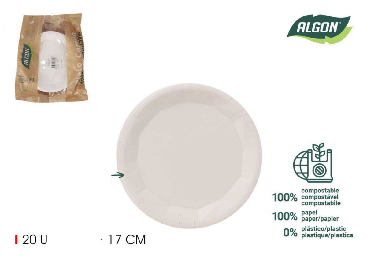 Algon dinner plates white disposable Party Tableware 17cm Pack of 20