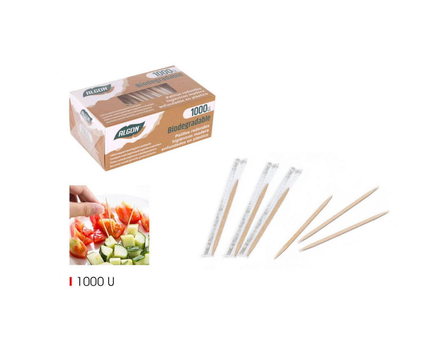 Cocktail Picks Sticks Wrapped Bamboo Wooden box of 1000 Algon
