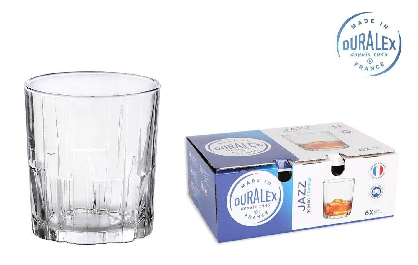 Duralex Jazz drinking glasses tumbler clear glass 260ml