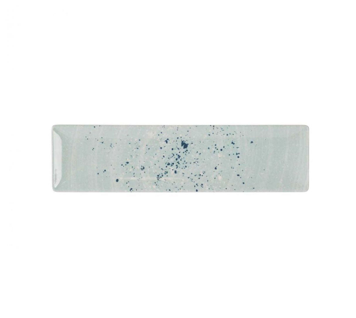 Ador rectangular 30x8cm tapas sushi dish with speckled blue and white design