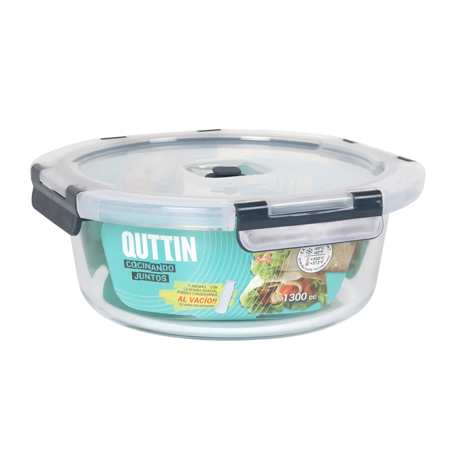 Air vacuum 1300ml round food containers kitchen storage pump QUTTIN