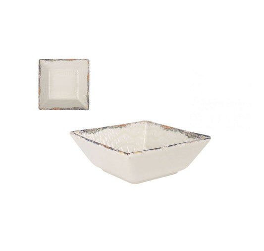 Cream-colored ceramic Albus 13x13cm square bowl with rustic distressed rim