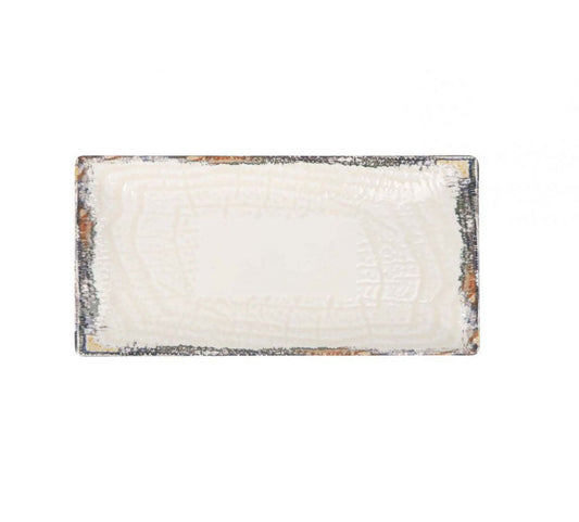 Albus rectangular 30x15cm ceramic tapas and sushi dish with distressed dark gray and brown edges
