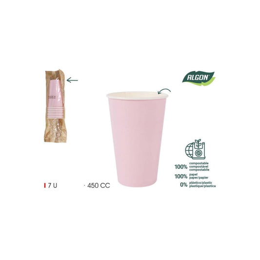 Algon cups Drinking glasses disposable party garden tableware Baby Pink 450ml Pack of 7