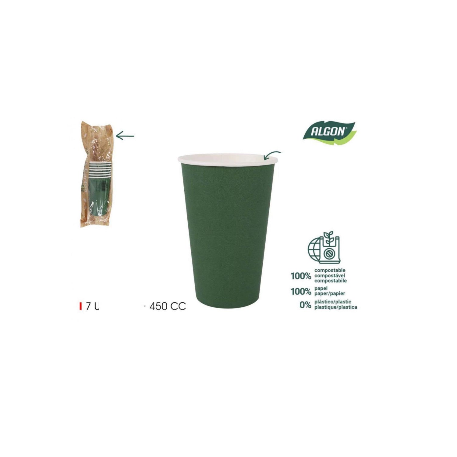 Algon cups Drinking glasses disposable party garden tableware Green 450ml Pack of 7